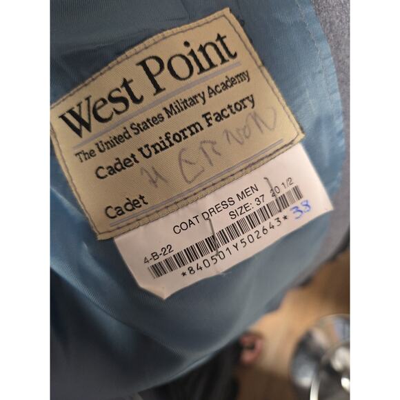 Military Academy West Point Men's Cadet Gray Wool Uniform Jacket Coat 37 20 1/2 - Picture 10 of 11